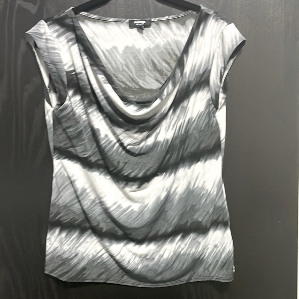 EUC Premise Studio Top Blouse Size Large Black White Gray